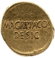 Aureus - Octavius Posthumous; IMP•DIVI•IVLI•F TER•III•VIR•R•P•C• / M•AGRIPPA•COS DESIG reverse image