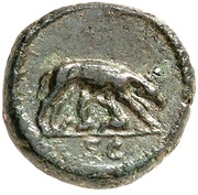 Quadrans - Anonymous S C; Tiber, Romulus, and Remus, Rome, 81-161 reverse image