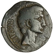 As - Augustus L NAEVIVS L SVRDINVS IIIVIR A A A F F S C obverse image