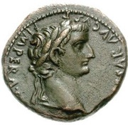 As - Tiberius ROM ET AVG; altar of Gauls obverse image