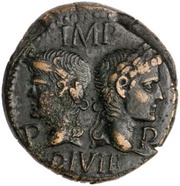 Dupondius - Augustus and Agrippa COL NEM obverse image