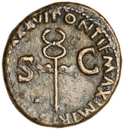 As - Tiberius PONTIF MAXIM TRIBVN POTEST XXXVI S C, Rome, 34-35 reverse image