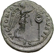 As - Domitian VICTORIA AVGVSTI S C; Victory, Rome, 72 reverse image