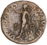 As - Vespasian VICTORIA AVGVSTI S C; Victory, Rome, 77-78 reverse image