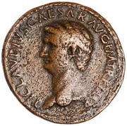 As - Claudius IMP T VESP AVG REST S C; Minerva obverse image