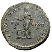 As - Hadrian PONT MAX TR POT COS III PIE AVG S C; Pietas, Rome, 120-121 reverse image