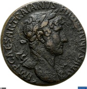 As - Hadrian PONT MAX TR POT COS III PIE AVG S C; Pietas obverse image