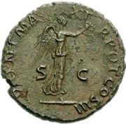 As - Hadrian PONT MAX TR POT COS IIIS C; Victory, Rome, 120-121 reverse image