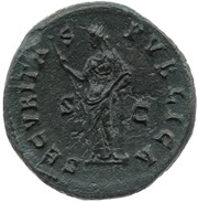 As - Antoninus Pius SECVRITAS PVBLICA S C; Securitas, Rome, 140-144 reverse image