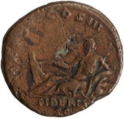 As - Antoninus Pius TR POT COS III TIBERIS S C; Tiber, Rome, 140-144 reverse image