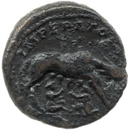 As - Antoninus Pius IMPERATOR II S C; Romulus and Remus, Rome, 143-144 reverse image