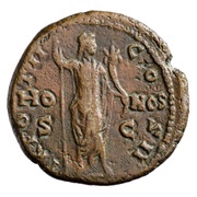 As - Marcus Aurelius TR POT II COS II HONOS S C; Honos, Rome, 147-148 reverse image