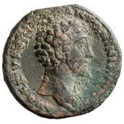 As - Marcus Aurelius TR POT III COS II S C; Minerva obverse image