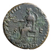 As - Antoninus Pius TR POT XIIII COS IIII IVSTITIA AVG S C; Justitia, Rome, 150-151 reverse image