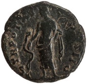 As - Marcus Aurelius TR POT XI COS II S C; Asclepius, Rome, 156-157 reverse image