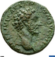 As - Marcus Aurelius TR POT XIII COS II S C; Spes obverse image