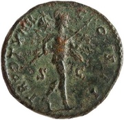 As - Marcus Aurelius TR POT XIIII COS II S C; Mars, Rome, 159-160 reverse image