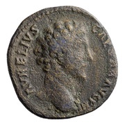 As - Marcus Aurelius TR POT XIIII COS II S C; Mars obverse image