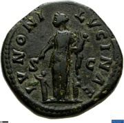 As - Faustina the Younger IVNONI LVCINAE S C; Juno, Rome, 161-176 reverse image