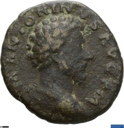 As - Marcus Aurelius TR P XVIII IMP II COS III S C; Mars and Victory obverse image