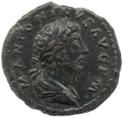 As - Marcus Aurelius TR P XVIII IMP II COS III S C; Mars and Victory obverse image