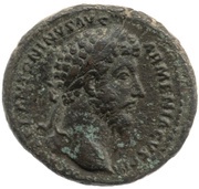 As - Marcus Aurelius TR P XVIII IMP II COS III S C; Mars obverse image