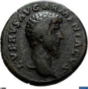 As - Lucius Verus TR P IIII IMP II COS II S C; Mars and Victory obverse image