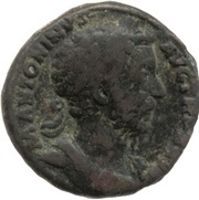 As - Marcus Aurelius MARTI VICTORI IMP VI COS III S C; Mars obverse image
