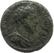 As - Marcus Aurelius TR P XXXIII IMP X COS III S C; Romulus and Remus obverse image