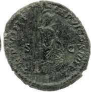 As - Commodus TR P VIIII IMP VI COS IIII P P S C; Minerva, Rome, 183-184 reverse image