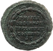 As - Commodus PRIMI DECENN P M TR P X IMP VII COS IIII P P S C, Rome, 184-185 reverse image