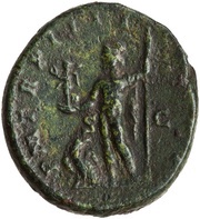 As - Septimius Severus P M TR P IIII COS II P P S C; Jupiter and Victory, Rome, 195-196 reverse image