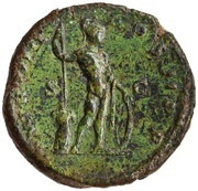As - Septimius Severus P M TR P IIII COS II P P S C; Mars, Rome, 195-196 reverse image