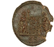 As - Caracalla COS LVD SAEC FEC; Hercules, Bacchus, and Liber, Rome, 204 reverse image