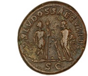 As - Caracalla COS LVD SAECVL FEC S C; Hercules, Bacchus, and Liber, Rome, 204 reverse image
