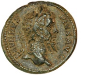 As - Septimius Severus P M TR P XVII COS III P P S C; Victory obverse image