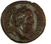 As - Septimius Severus P M TR P XVIII COS III P P S C; Roma obverse image