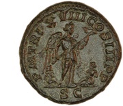 As - Septimius Severus P M TR P XVIII COS III P P S C; Victory, Rome, 210 reverse image