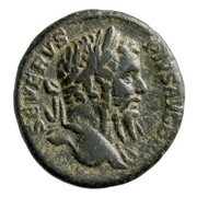 As - Septimius Severus P M TR P XVIII COS III P P S C; Victory obverse image