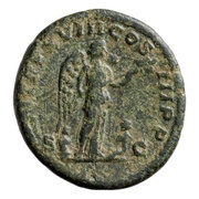 As - Septimius Severus P M TR P XVIII COS III P P S C; Victory, Rome, 210 reverse image