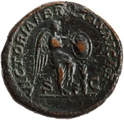 As - Caracalla VICTORIAE BRITTANNICAE S C; Victory, Rome, 210-213 reverse image