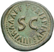 Dupondius T CRISPINVS IIIVIR A A A F FS C, Rome, 18 BC reverse image