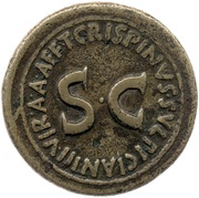 Dupondius T CRISPINVS SVLPICIAN IIIVIR A A A F FS C, Rome, 18 BC reverse image