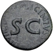 Dupondius P LICINIVS STOLO IIIVIR A A A F FS C, Rome, 17 BC reverse image