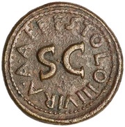 Dupondius P STOLO IIIVIR A A A F F S C, Rome, 17 BC reverse image