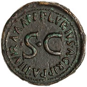 Dupondius - Augustus P LVRIVS AGRIPPA IIIVIR A A A F F S C; Victory, Rome, 7 BC reverse image