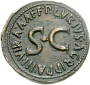 Dupondius - Augustus P LVRIVS AGRIPPA IIIVIR A A A F FS C; Victory, Rome, 7 BC reverse image