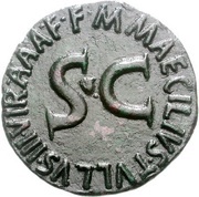 Dupondius - Augustus M MAECILIVS TVLLVS IIIVIR A A A F FS C; Victory, Rome, 7 BC reverse image
