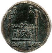 Dupondius - Augustus ROM ET AVG; altar of Gauls, Rome, 9-14 reverse image