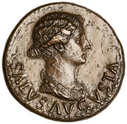 Dupondius TI CAESAR DIVI AVG F AVGVST P M TR POT XXIIII; Salus Augusta obverse image